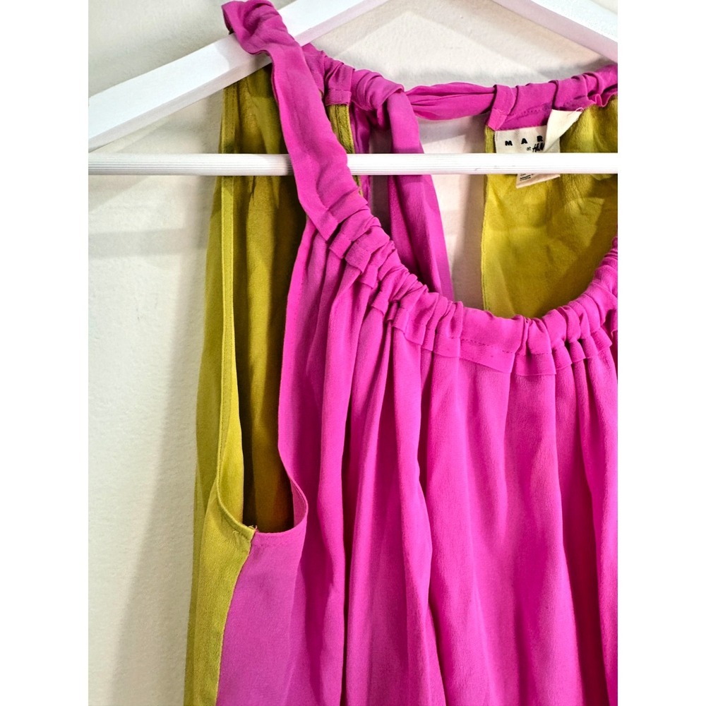 Marni for H&M %100 Silk Colorblock Top Sleeveless Bow Back Yellow Pink Size 8 - Picture 5 of 11